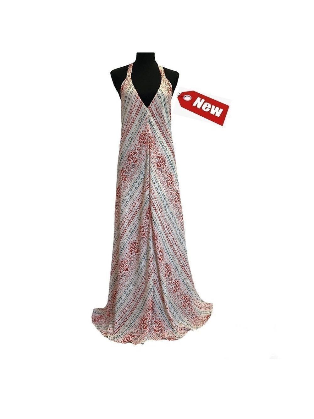 OLIVACEOUS White multicoloured halter low back maxi dress Sz S NWT